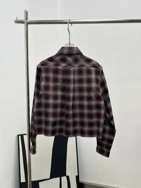 Design Plaid Western Shirt Burgundy Gray Multicolor Shirt Tops Shirt - 9