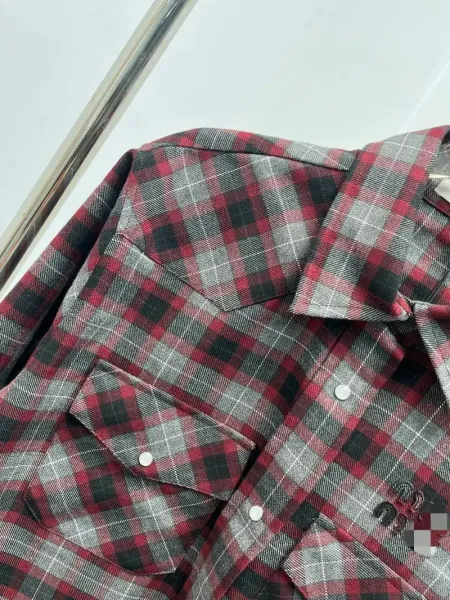 Design Plaid Western Shirt Burgundy Gray Multicolor Shirt Tops Shirt - 13