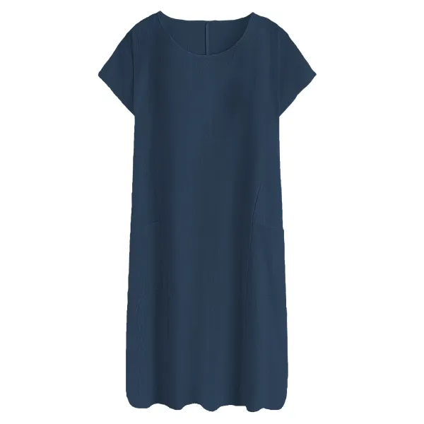 Design Loose Fit Linen Blend Tunic Dress White - 7