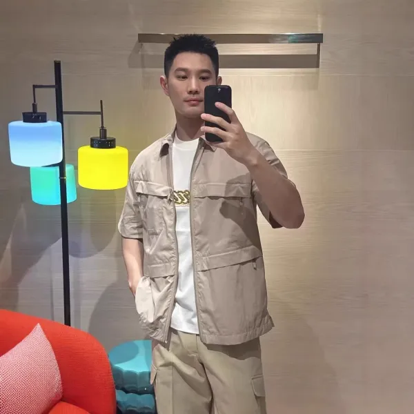 Design Utility Short-Sleeve Zip-Up Shirt Beige Tops Shirt - 5