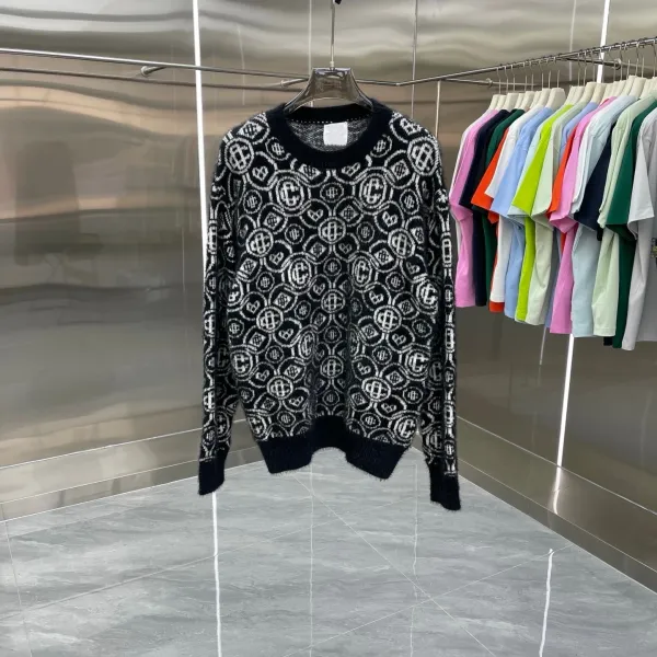 Design Knit Sweater with Green Logo Pattern White - 3