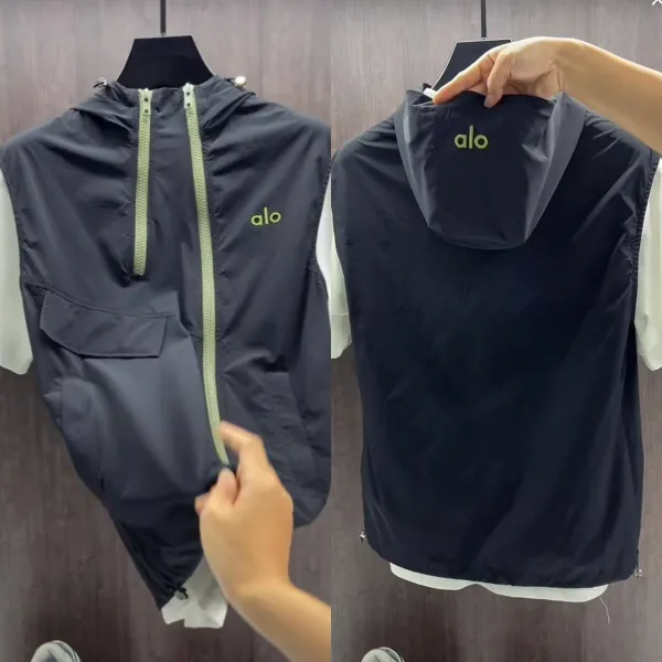 Alo Windbreaker Vest Black with Lime Green Zipper - 3