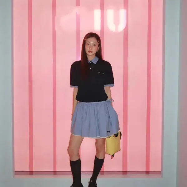 Miu Miu Contrast Collar Polo Navy Blue Tops Polo - 5