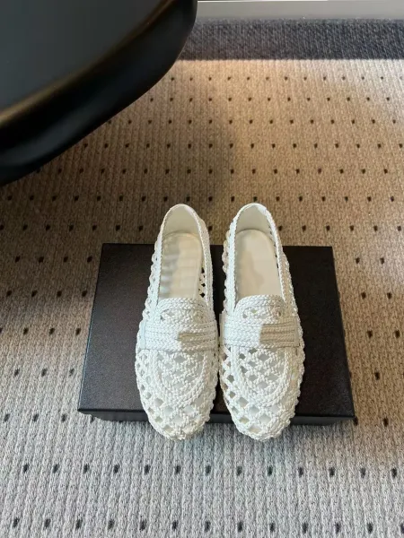 Bottega Veneta Woven Leather Loafers White Casual Shoes - 1