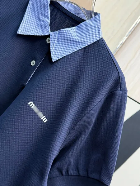 Miu Miu Contrast Collar Polo Navy Blue Tops Polo - 8