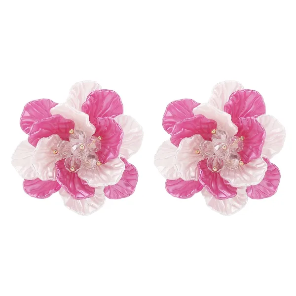 Design Floral Crystal Stud Earrings Pink and White Jewelry - 1