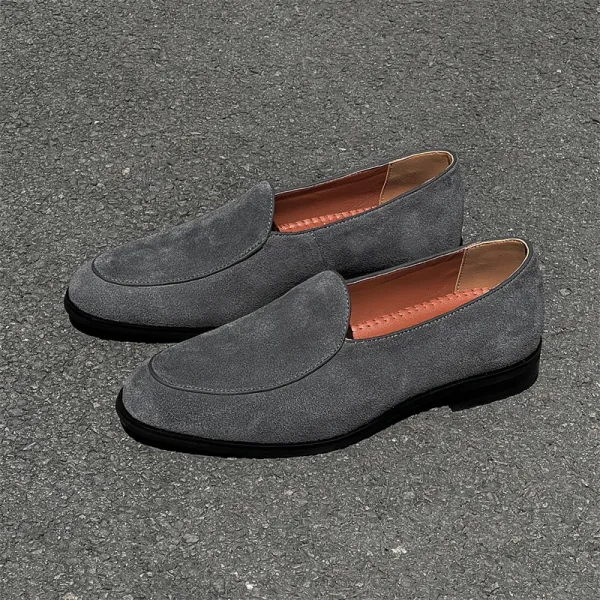 Design Suede Loafers Gray with Tan Lining Casual Shoes - 1