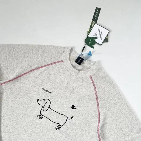 Design Dachshund Print Long-Sleeve Tee Gray T-Shirts - 18