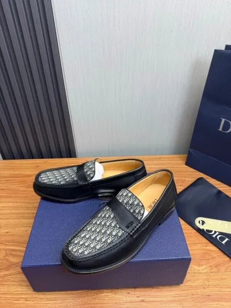 Dior Oblique Loafer Black Leather and Monogram Canvas Loafers - 2