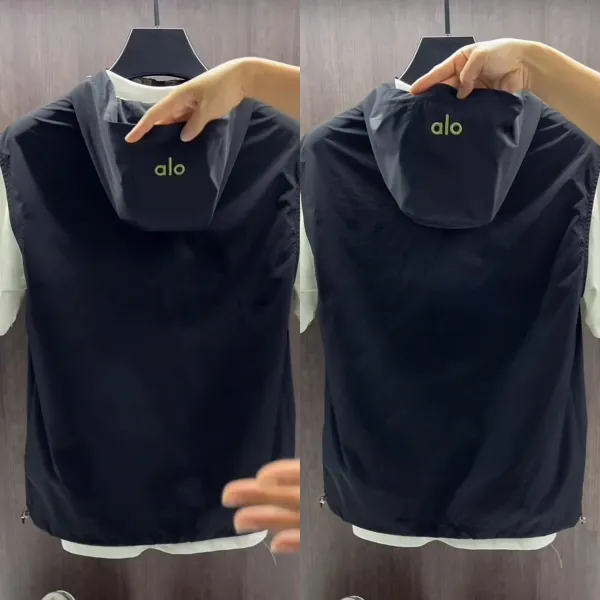 Alo Windbreaker Vest Black with Lime Green Zipper - 7