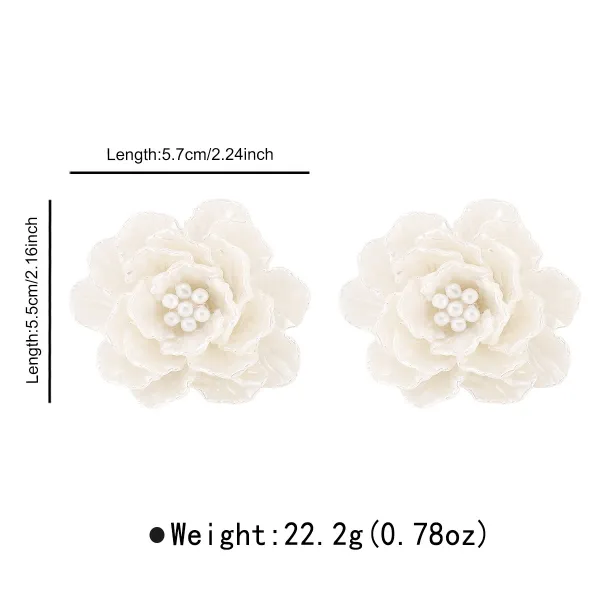 Design Floral Resin Crystal Stud Earrings Orange and Cream Jewelry - 24
