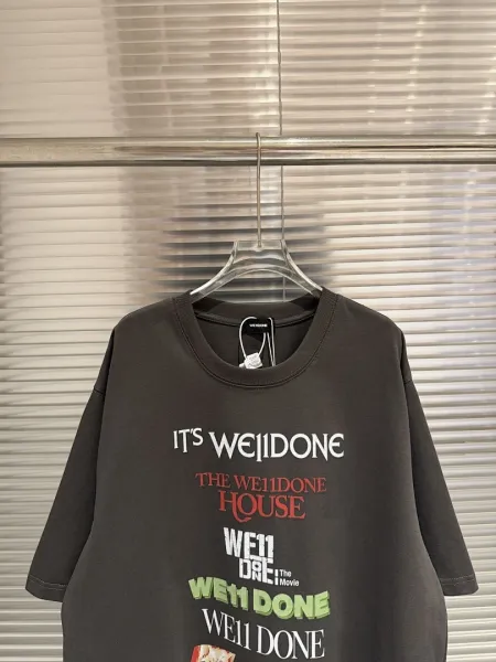 Design WE11DONE Multi-Logo Graphic Oversized T-Shirt Charcoal Gray T-Shirts - 4