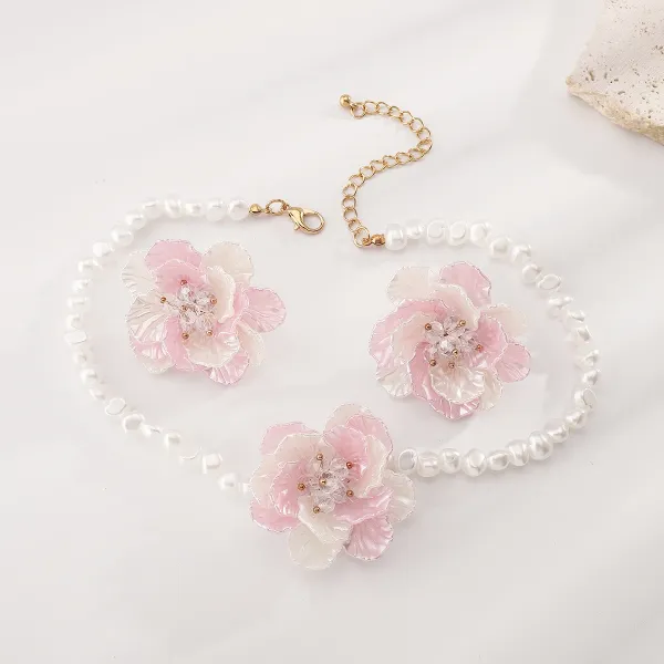 Design Floral Resin Crystal Stud Earrings Orange and Cream Jewelry - 42