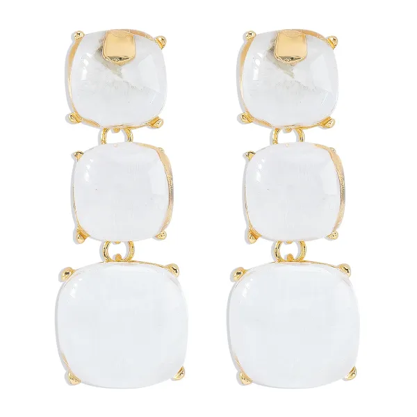 Design Three-Tier Cushion-Cut White Quartz Earrings with Gold Plating Jewelry - 1