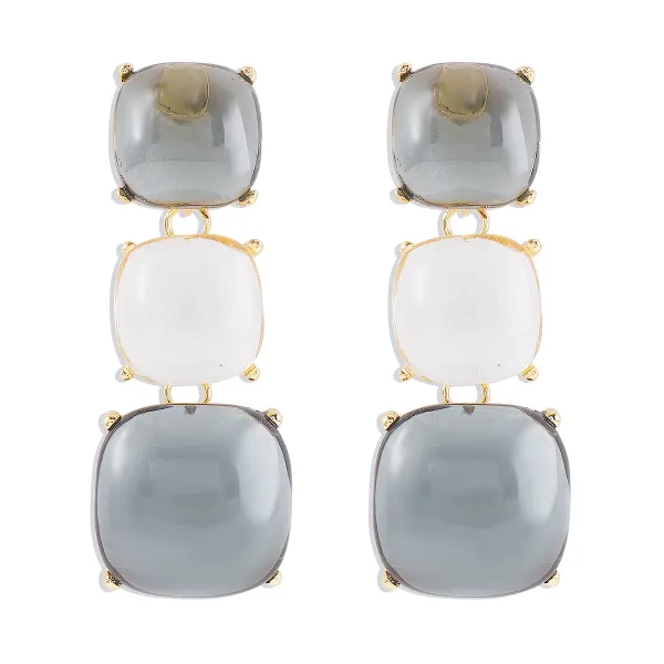 Design Three-Tier Cushion-Cut Stone Earrings in Gray and White Jewelry - 1
