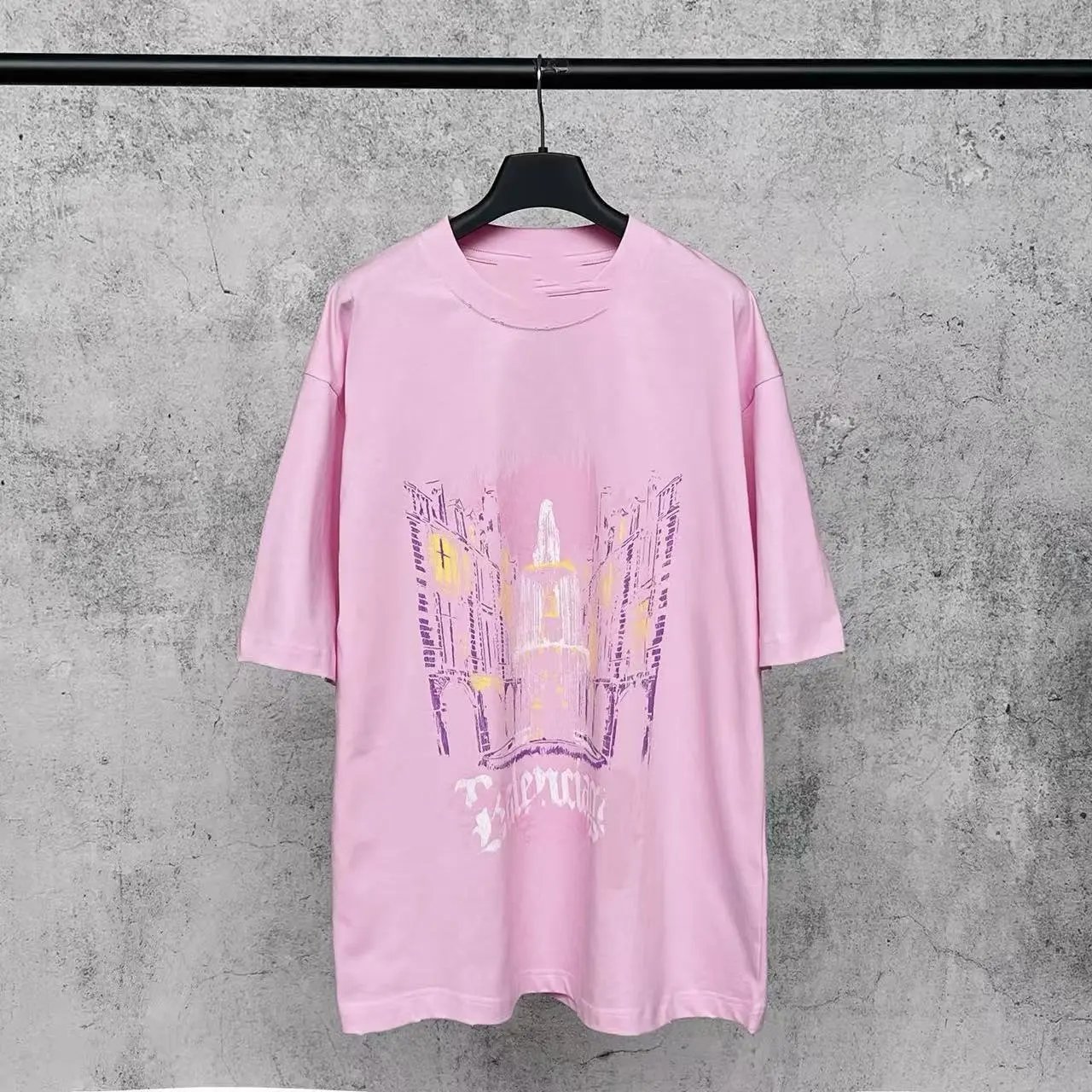 Balenciaga Cityscape Print Oversized T-Shirt Pink