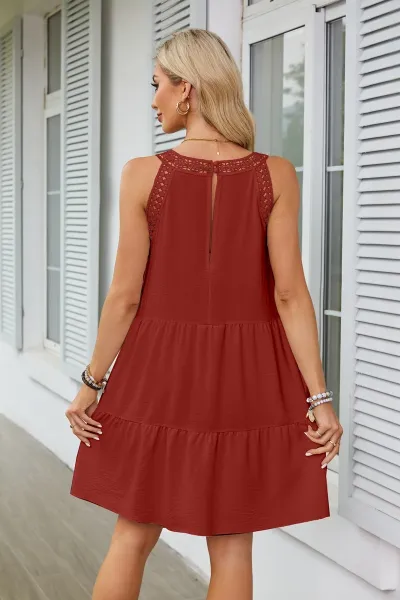 Design Black Lace-Trimmed Tiered Sleeveless Dress - 31