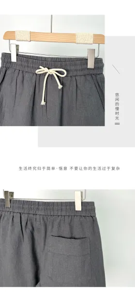 Design Drawstring Waist Linen-Blend Shorts Navy - 7
