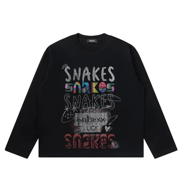 Design NOTSEXX Snakes Graphic Long-Sleeve T-Shirt Black T-Shirts - 1
