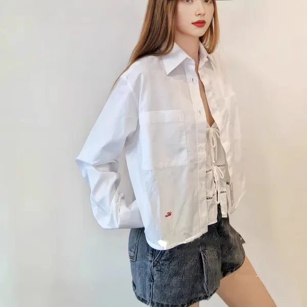 Design Glen White Oversized Shirt with Embroidered Logo Tops Shirt - 3
