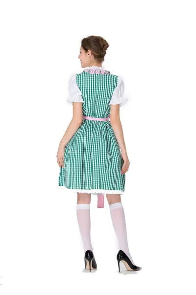 Design Traditional Bavarian Dirndl Dress Blue and White Gingham with White Blouse and Black Heels Dress - 20