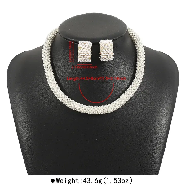 Design Pearl Cluster Necklace and Earrings Set White Jewelry - 12