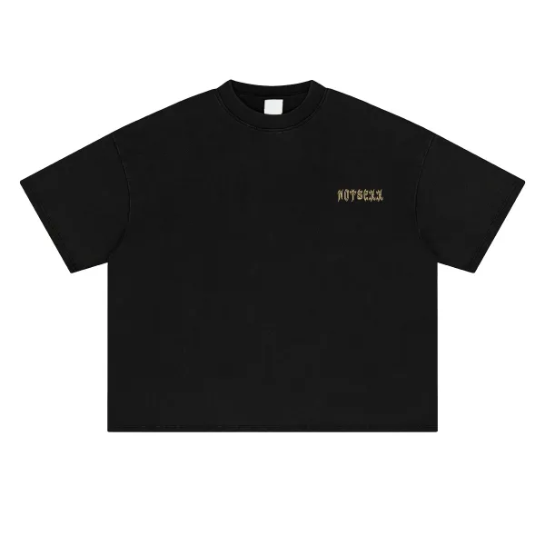Design Long Sleeve Graphic Tee Black Washed Denim T-Shirt - 19