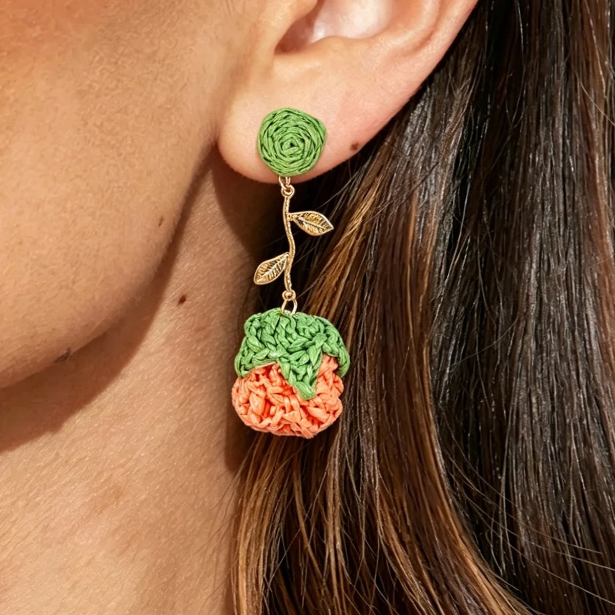 Design Pineapple Rose Earrings Yellow Green Jewelry - 8