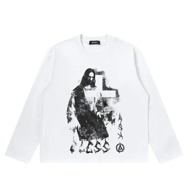 Design NOT SEXX Jesus Cross Print Long Sleeve T-Shirt White T-Shirts - 1