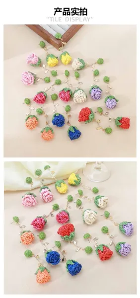 Design Pineapple Rose Earrings Yellow Green Jewelry - 12