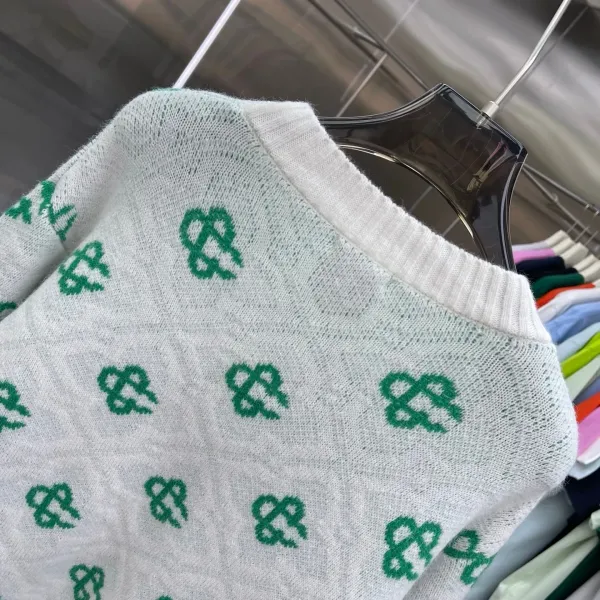 Design Knit Sweater with Green Logo Pattern White - 15