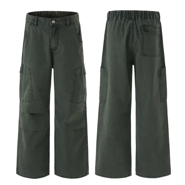 Design Wide-Leg Cargo Pants Distressed Olive Brown - 20
