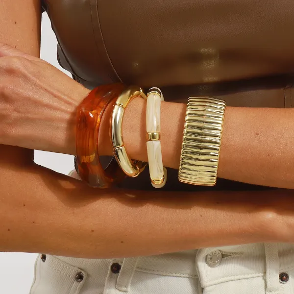 Design Studded Two-Tone Cuff Bracelet Gold Silver Jewelry - 12