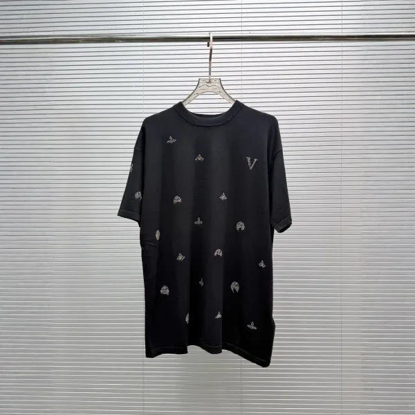 Valentino V Logo Embellished Knit T-Shirt Black - 1