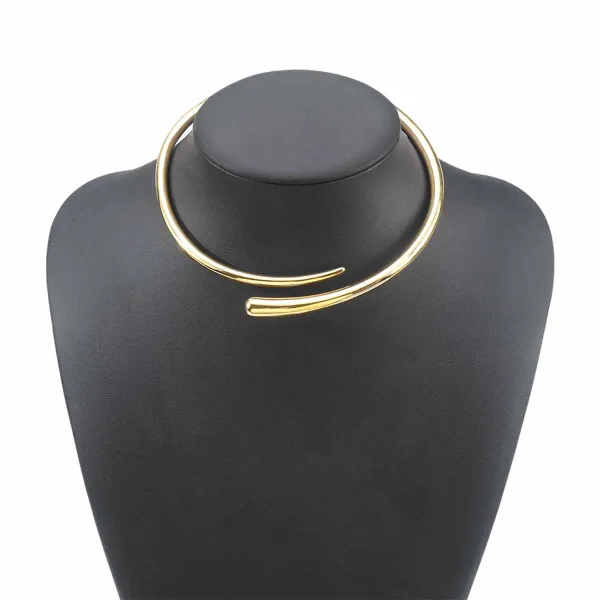 Design Gold Tone Open Cuff Choker Necklace Jewelry - 1