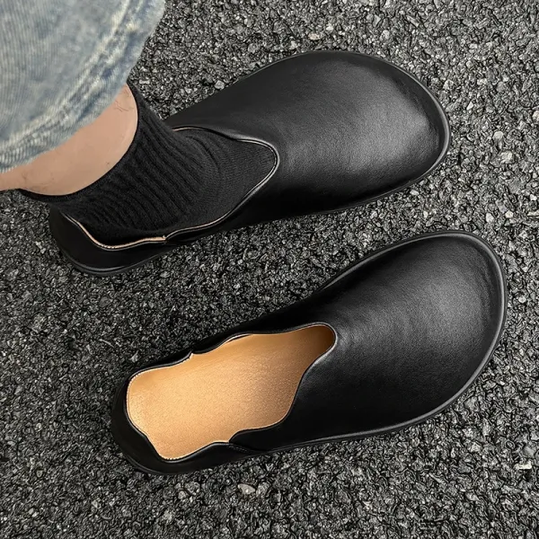Design Slip-On Loafers Black Leather Casual Shoes - 1