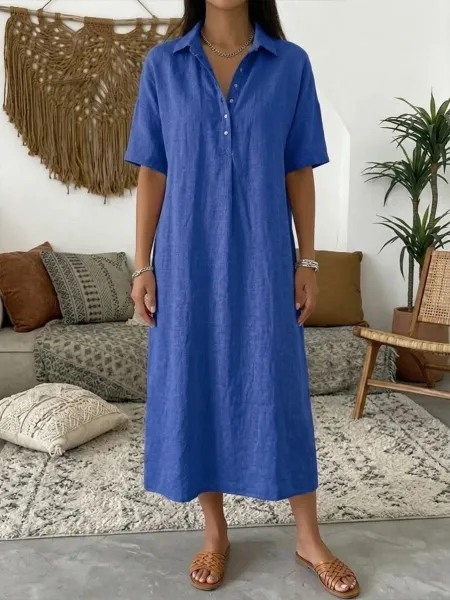 Design Linen Shirt Dress Beige Casual Dress - 7