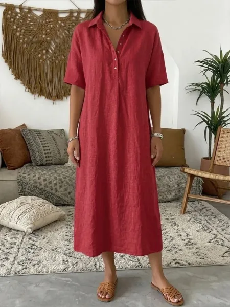 Design Linen Shirt Dress Beige Casual Dress - 8