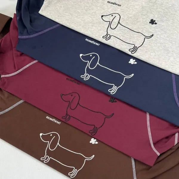 Design Dachshund Print Long-Sleeve Tee Gray T-Shirts - 26