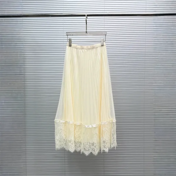 Chanel Pleated Tulle Lace Skirt Black - 3