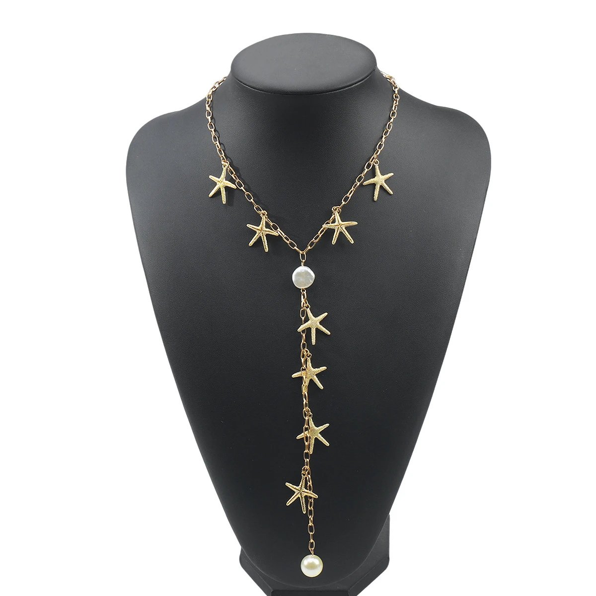 Gold Tone Starfish Pearl Body Chain Necklace