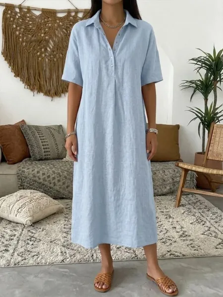 Design Linen Shirt Dress Beige Casual Dress - 14