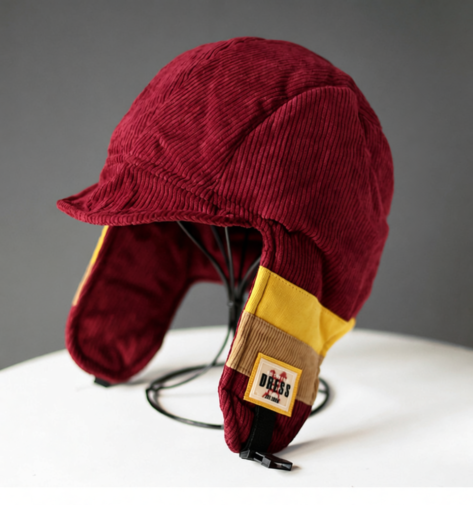 Wine Red Contrast Corduroy Thickened Lenin Hat