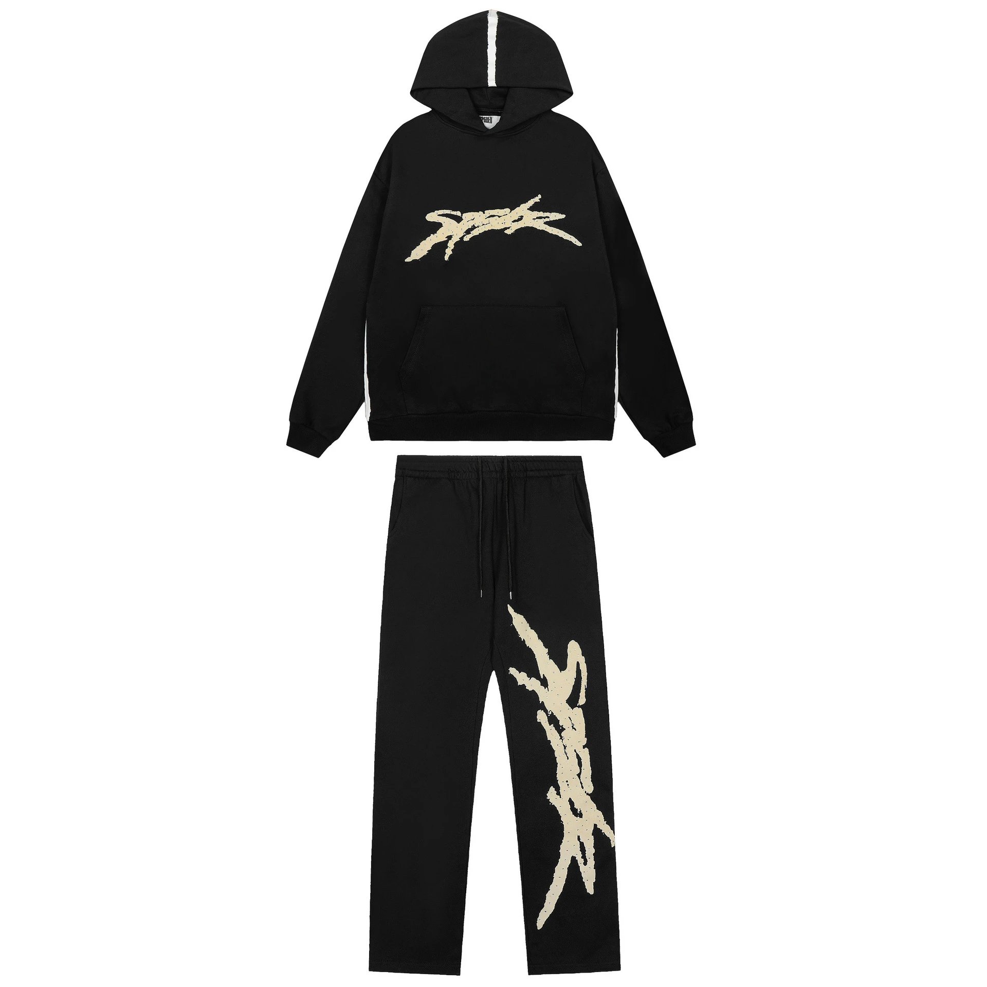 SPEAK Hooded Sweatshirt And Jogger Set Brown Orange Graphic Streetwear