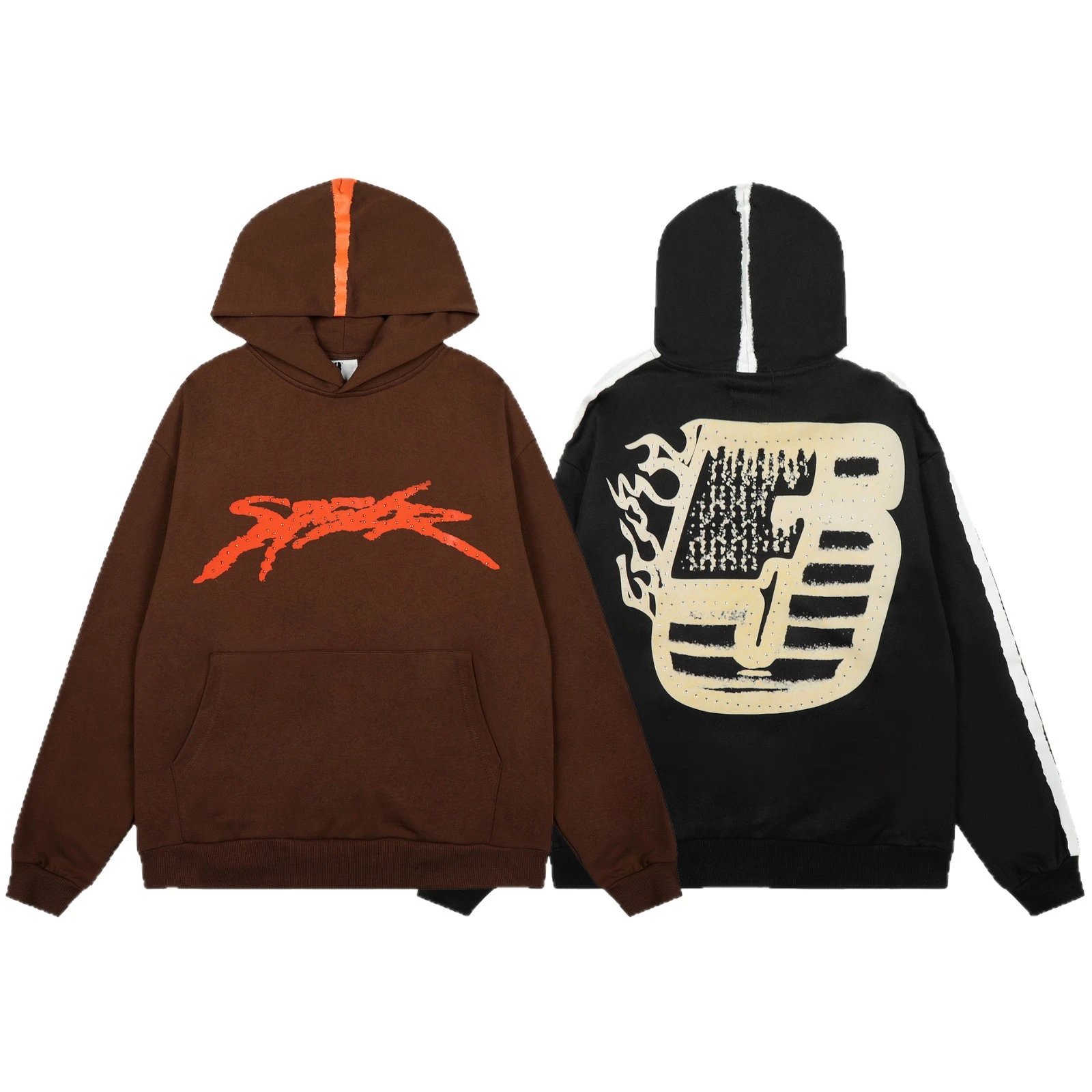 SPEAK Hooded Sweatshirt And Jogger Set Brown Orange Graphic Streetwear