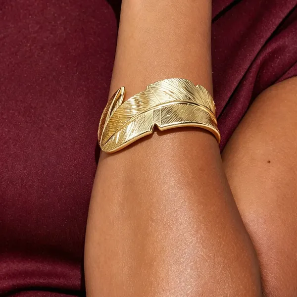 Design Feather Motif Adjustable Gold Ring Jewelry - 7