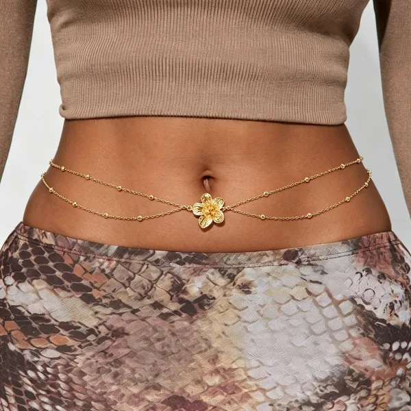 Design Silver Flower Charm Chain Waist Belt Jewelry - 7
