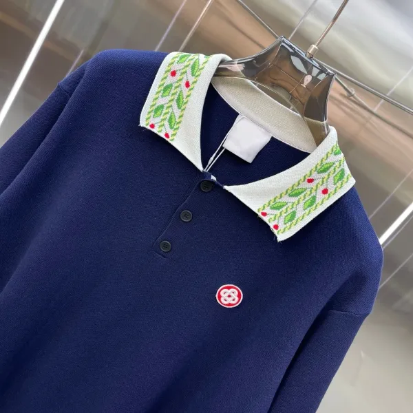 Design Embroidered Collar Polo Navy Polo Shirt - 4