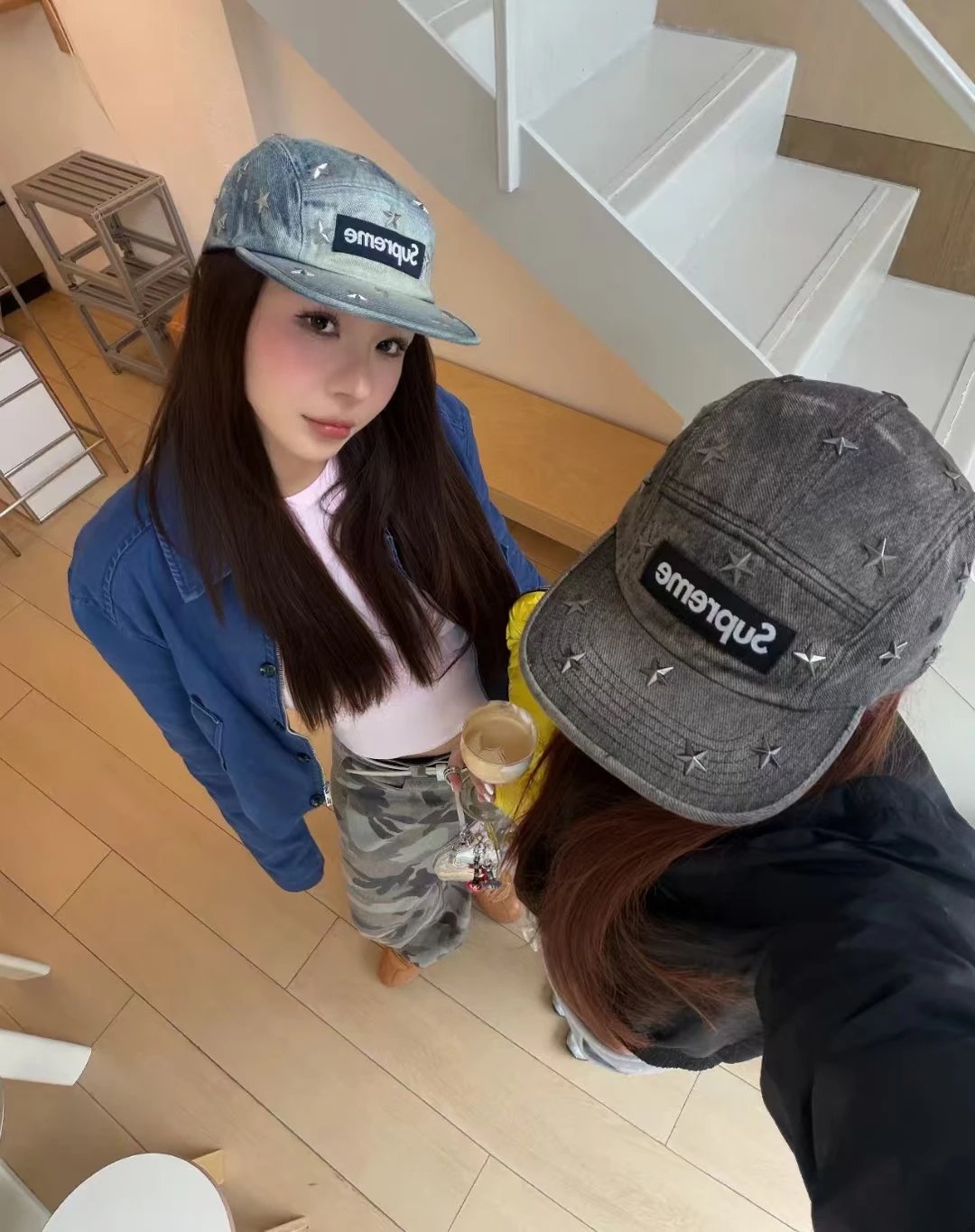 Supreme Denim Star-Studded Five-Panel Cap Light Blue Hats - 3