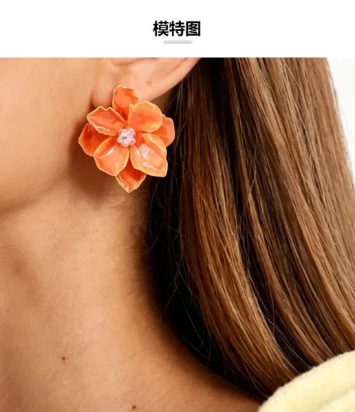 Design Floral Enamel Stud Earrings White with Black Crystal Center Jewelry - 6